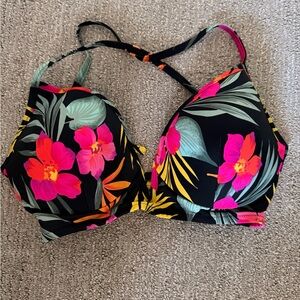Floral Bikini Top with Pink and Yellow Accents